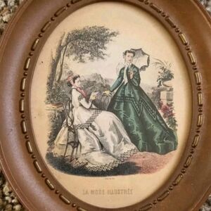 Vintage 6" Victorian Lady Art Fashion Plate Oval Frame